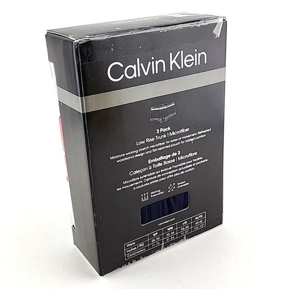 Calvin Klein 3 Pack Microfibre Low Rise Trunk Navy Blue Black Red Size XL - Picture 2 of 9